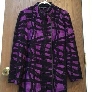 Ming Wang purple black jacket, real leather trim, heavier material, relaxed sz S